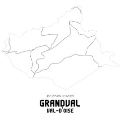 GRANDVAL Val-d'Oise. Minimalistic street map with black and white lines.