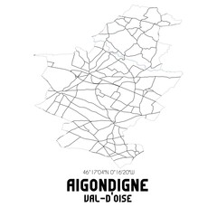 AIGONDIGNE Val-d'Oise. Minimalistic street map with black and white lines.