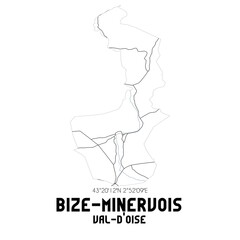BIZE-MINERVOIS Val-d'Oise. Minimalistic street map with black and white lines.