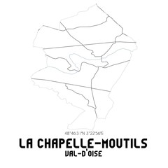 LA CHAPELLE-MOUTILS Val-d'Oise. Minimalistic street map with black and white lines.