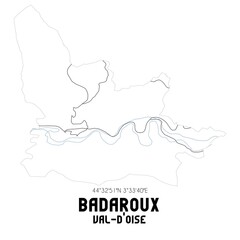 BADAROUX Val-d'Oise. Minimalistic street map with black and white lines.