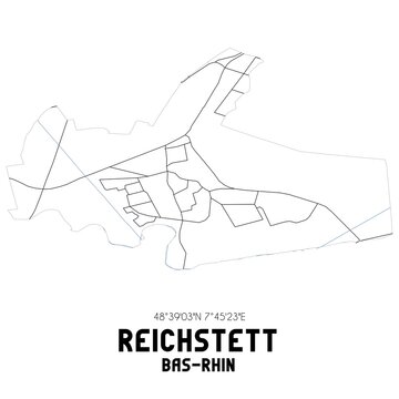 REICHSTETT Bas-Rhin. Minimalistic street map with black and white lines.