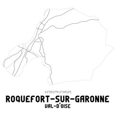 ROQUEFORT-SUR-GARONNE Val-d'Oise. Minimalistic street map with black and white lines.
