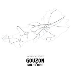 GOUZON Val-d'Oise. Minimalistic street map with black and white lines.