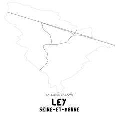 LEY Seine-et-Marne. Minimalistic street map with black and white lines.