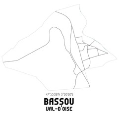 BASSOU Val-d'Oise. Minimalistic street map with black and white lines.