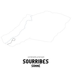 SOURRIBES Somme. Minimalistic street map with black and white lines.