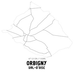 ORBIGNY Val-d'Oise. Minimalistic street map with black and white lines.