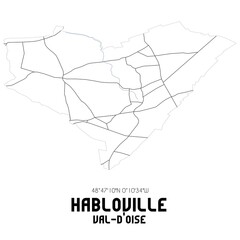 HABLOVILLE Val-d'Oise. Minimalistic street map with black and white lines.