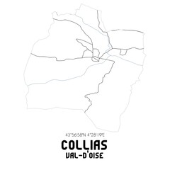 COLLIAS Val-d'Oise. Minimalistic street map with black and white lines.