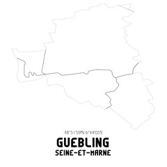 GUEBLING Seine-et-Marne. Minimalistic street map with black and white lines.