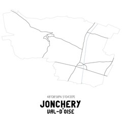 JONCHERY Val-d'Oise. Minimalistic street map with black and white lines.