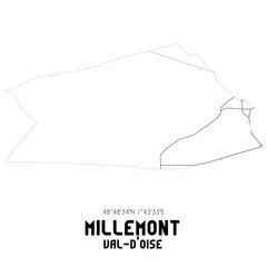 MILLEMONT Val-d'Oise. Minimalistic street map with black and white lines.