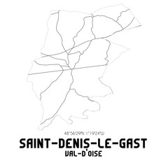 Fototapeta premium SAINT-DENIS-LE-GAST Val-d'Oise. Minimalistic street map with black and white lines.
