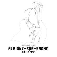 ALBIGNY-SUR-SAONE Val-d'Oise. Minimalistic street map with black and white lines.