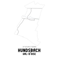 HUNDSBACH Val-d'Oise. Minimalistic street map with black and white lines.