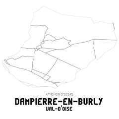 DAMPIERRE-EN-BURLY Val-d'Oise. Minimalistic street map with black and white lines.