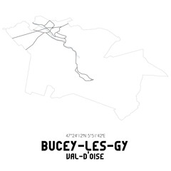 BUCEY-LES-GY Val-d'Oise. Minimalistic street map with black and white lines.