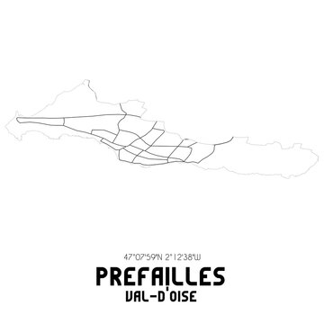 PREFAILLES Val-d'Oise. Minimalistic street map with black and white lines.