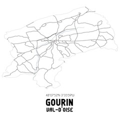 GOURIN Val-d'Oise. Minimalistic street map with black and white lines.