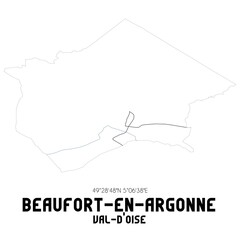 BEAUFORT-EN-ARGONNE Val-d'Oise. Minimalistic street map with black and white lines.