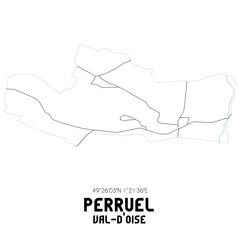 PERRUEL Val-d'Oise. Minimalistic street map with black and white lines.