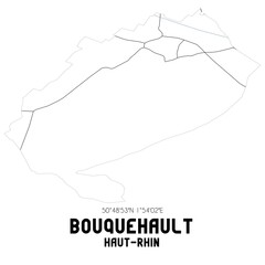 BOUQUEHAULT Haut-Rhin. Minimalistic street map with black and white lines.