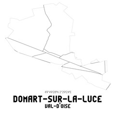 DOMART-SUR-LA-LUCE Val-d'Oise. Minimalistic street map with black and white lines.