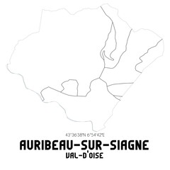 AURIBEAU-SUR-SIAGNE Val-d'Oise. Minimalistic street map with black and white lines.