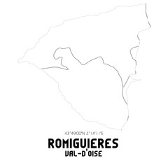 ROMIGUIERES Val-d'Oise. Minimalistic street map with black and white lines.