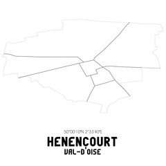 HENENCOURT Val-d'Oise. Minimalistic street map with black and white lines.