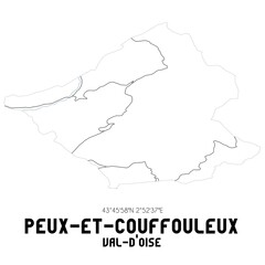 PEUX-ET-COUFFOULEUX Val-d'Oise. Minimalistic street map with black and white lines.