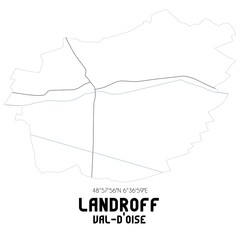 LANDROFF Val-d'Oise. Minimalistic street map with black and white lines.