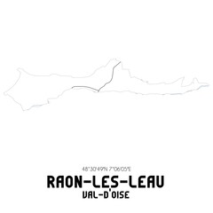 RAON-LES-LEAU Val-d'Oise. Minimalistic street map with black and white lines.