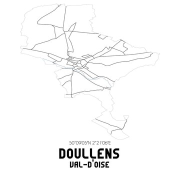 DOULLENS Val-d'Oise. Minimalistic street map with black and white lines.