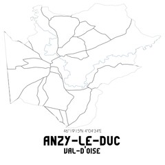 ANZY-LE-DUC Val-d'Oise. Minimalistic street map with black and white lines.