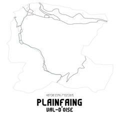 PLAINFAING Val-d'Oise. Minimalistic street map with black and white lines.