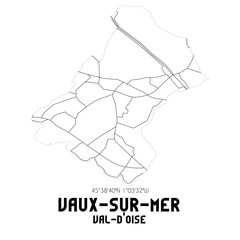 VAUX-SUR-MER Val-d'Oise. Minimalistic street map with black and white lines.