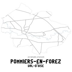 POMMIERS-EN-FOREZ Val-d'Oise. Minimalistic street map with black and white lines.