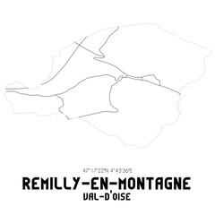 REMILLY-EN-MONTAGNE Val-d'Oise. Minimalistic street map with black and white lines.
