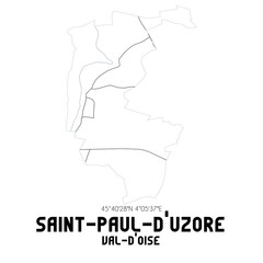 SAINT-PAUL-D'UZORE Val-d'Oise. Minimalistic street map with black and white lines.