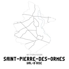 SAINT-PIERRE-DES-ORMES Val-d'Oise. Minimalistic street map with black and white lines.