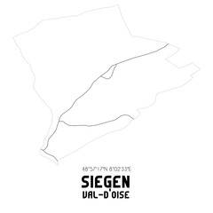 SIEGEN Val-d'Oise. Minimalistic street map with black and white lines.