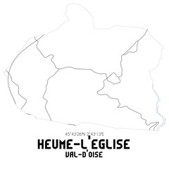 HEUME-L'EGLISE Val-d'Oise. Minimalistic street map with black and white lines.