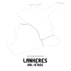LANHERES Val-d'Oise. Minimalistic street map with black and white lines.