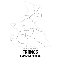 FRANCS Seine-et-Marne. Minimalistic street map with black and white lines.
