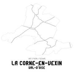 LA CORNE-EN-VEXIN Val-d'Oise. Minimalistic street map with black and white lines.