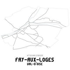 FAY-AUX-LOGES Val-d'Oise. Minimalistic street map with black and white lines.