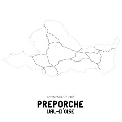 PREPORCHE Val-d'Oise. Minimalistic street map with black and white lines.