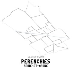 PERENCHIES Seine-et-Marne. Minimalistic street map with black and white lines.